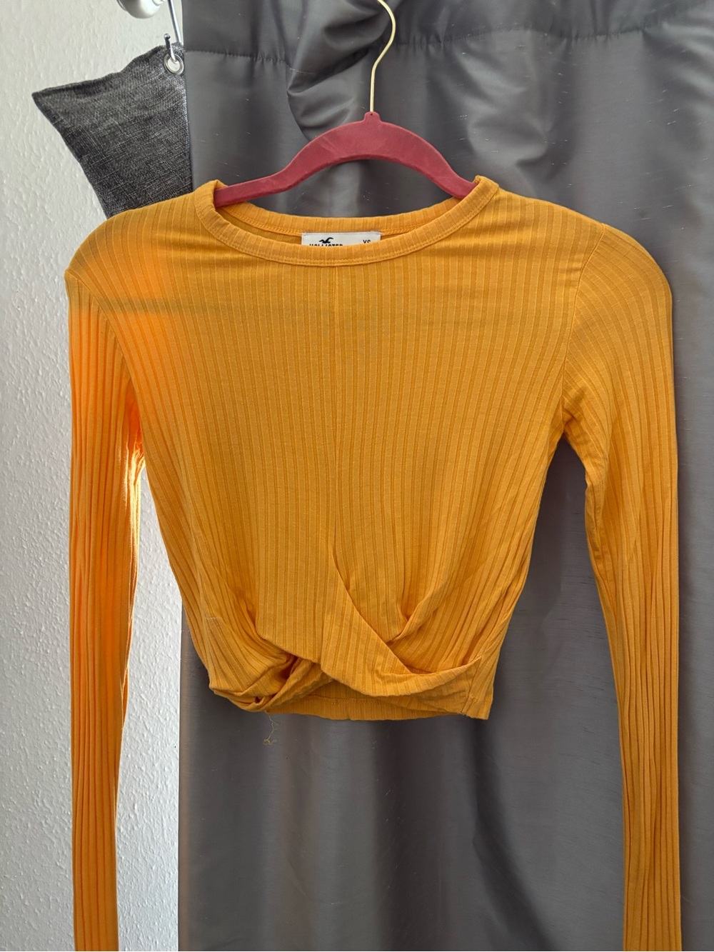 Hollister Mustard Ribbed Twist-Front Long Sleeve Top